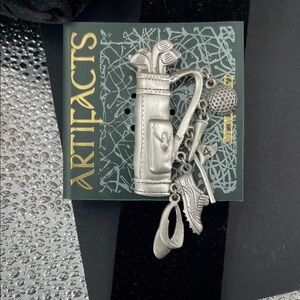 2.10.26-21 JJ Jonette Artifacts Silver Pewter Golf Bag Brooch